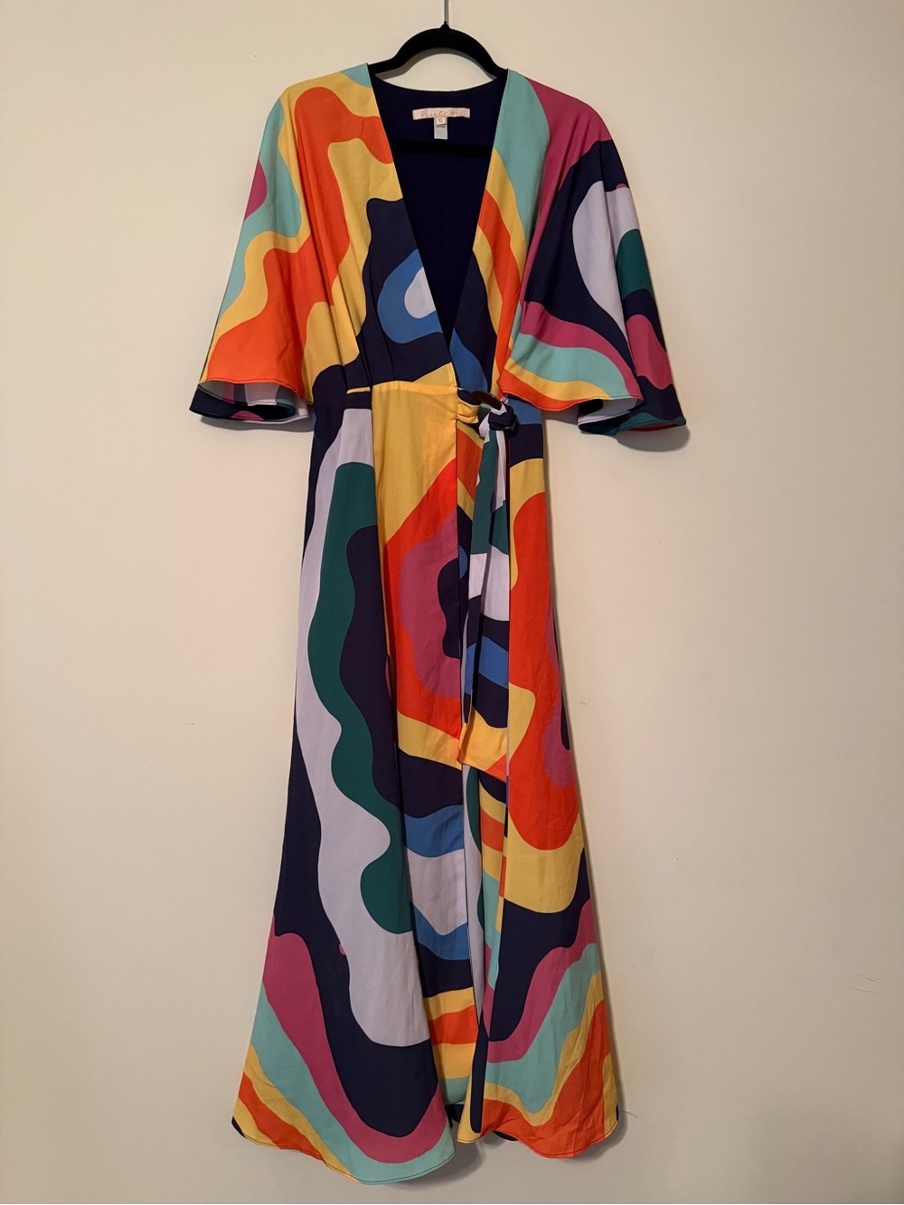 Hutch Abstract Print Wrap Maxi Dress Small Colorful Bell Sleeve